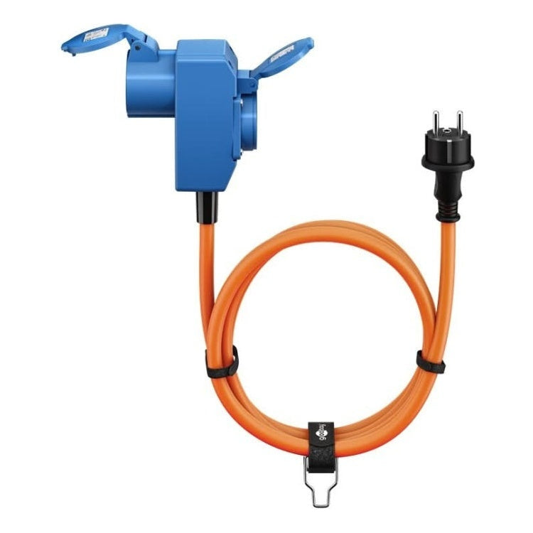 SCH-SP-CEE-1.5 1.5 meter Schuko naar CEE camping stroomkabel - Met extra stopcontact - IP44 waterdicht - 3 x 2.5 mm² koperen kern