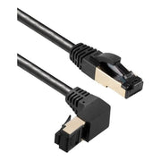 SF-C8C-HU-0.5-ZW 50 cm Cat 8 S/FTP (PiMF) netwerkkabel - 100% koper - LSZH - Haaks naar boven