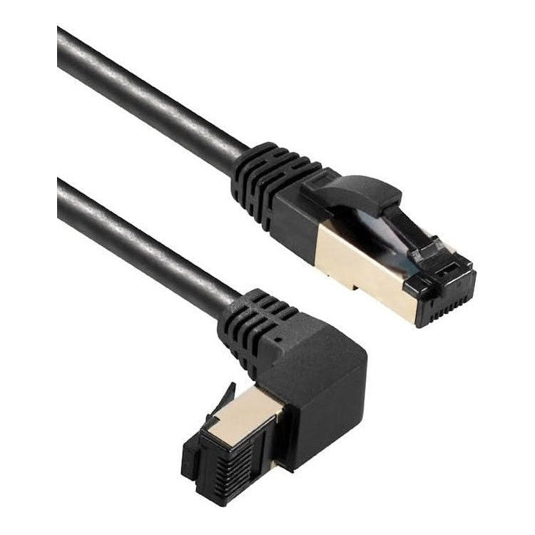 SF-C8C-HU-0.5-ZW 50 cm Cat 8 S/FTP (PiMF) netwerkkabel - 100% koper - LSZH - Haaks naar boven
