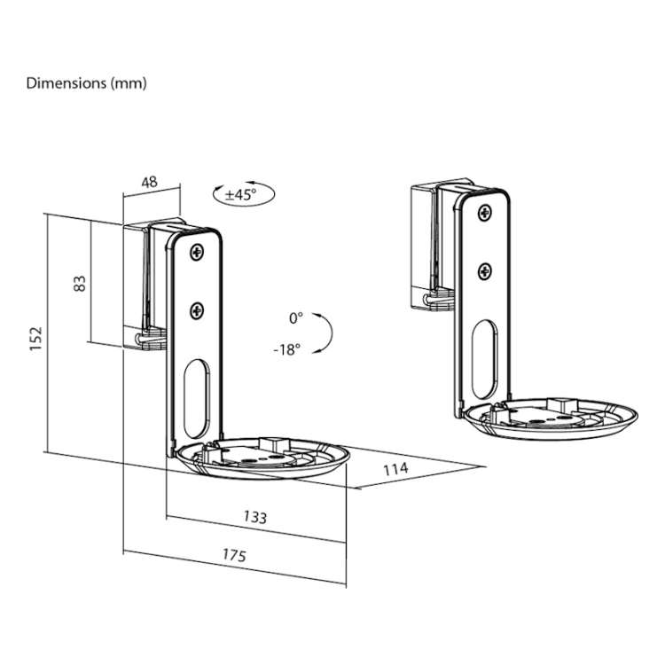 SM-SE1-WT-2x Set van 2 stuks - Muurbeugel voor Sonos Era 100 - Wit - Kantelbaar & draaibaar