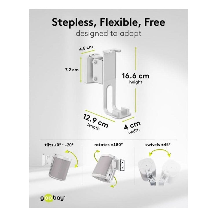 SM-SO-WT-2x Set van 2 stuks - Muurbeugel voor Sonos One / One SL - Wit - Kantelbaar & draaibaar