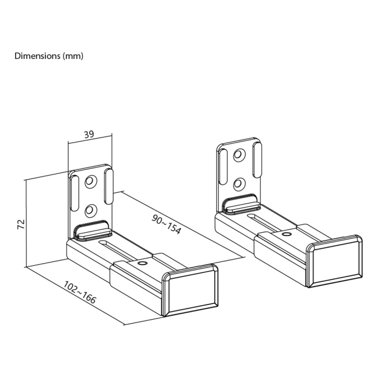 SM-UNISB-ZW-2x Universele muurbeugel voor soundbar - Zwart - Diepte instelbaar