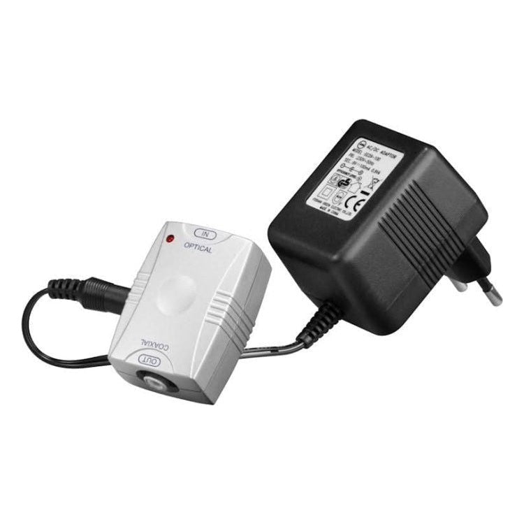 TOS-CX-CONV Toslink Optisch naar Coaxiaal S/PDIF Converter - Netvoeding - Grijs