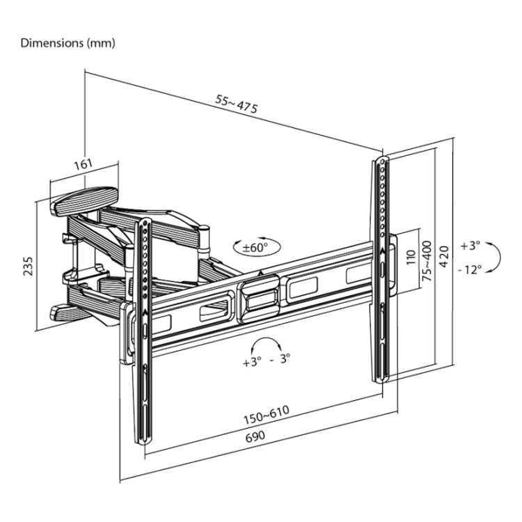 TVB-37-80-FM Goobay Draaibare & kantelbare TV muurbeugel - Tot 80 inch - 5.5-47.5 cm muurafstand