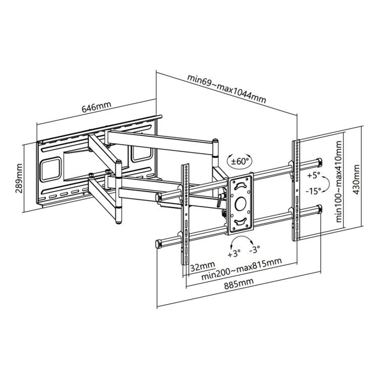 TVB-P-43-90-FM Goobay Pro Draaibare & kantelbare TV muurbeugel - Tot 90 inch - 6.9-104 cm muurafstand