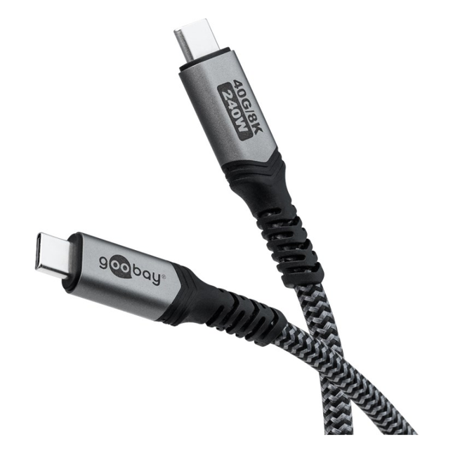 USB-C-4.0-40g-240w-T1.5 USB 4 kabel - USB C - PD 240 watt - 8K/60Hz video - USB 4.0 - 40 Gbit - Textiel - 1.5 meter