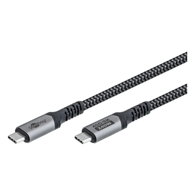 USB-C-4.0-40g-240w-T1.8 USB 4 kabel - USB C - PD 240 watt - 8K/60Hz video - USB 4.0 - 40 Gbit - Textiel - 1.8 meter
