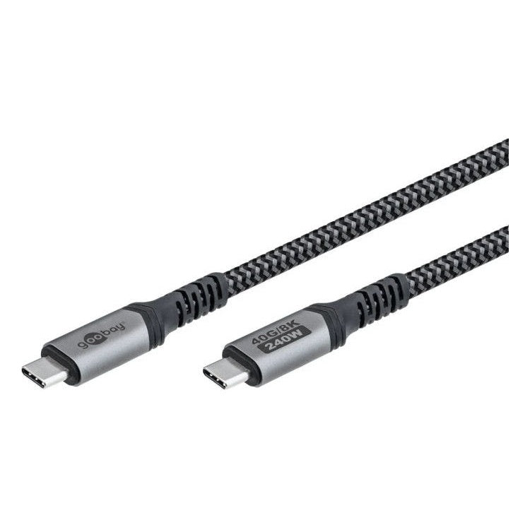 USB-C-4.0-40g-240w-T1 USB 4 kabel - USB C - PD 240 watt - 8K/60Hz video - USB 4.0 - 40 Gbit - Textiel - 1 meter