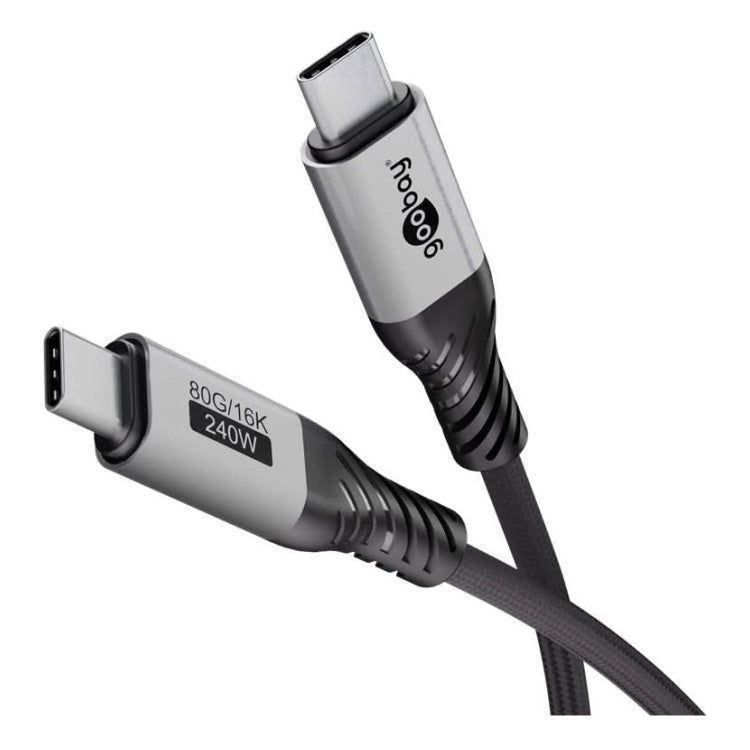USB-C-4.0v2-1 1 meter USB-C Kabel - USB4 Versie 2.0 - 240W - 80 Gbit/s - Zwart/Zilver