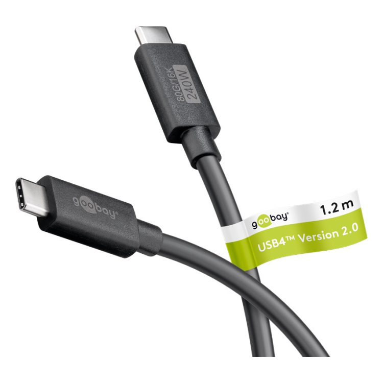 USB-C-4.0v2-1.2 USB 4 v2 kabel - USB C - PD 240 watt - 16K/60Hz video - USB 4.0 v2 - 80 Gbit - 1.2 meter