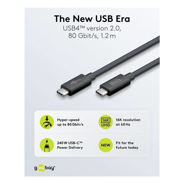 USB-C-4.0v2-1.2 USB 4 v2 kabel - USB C - PD 240 watt - 16K/60Hz video - USB 4.0 v2 - 80 Gbit - 1.2 meter