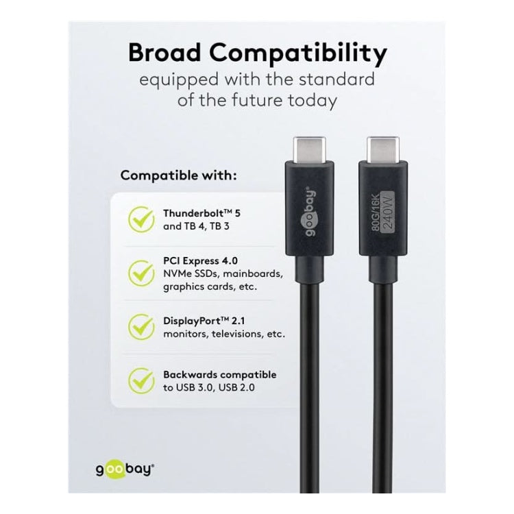 USB-C-4.0v2-1.2 USB 4 v2 kabel - USB C - PD 240 watt - 16K/60Hz video - USB 4.0 v2 - 80 Gbit - 1.2 meter