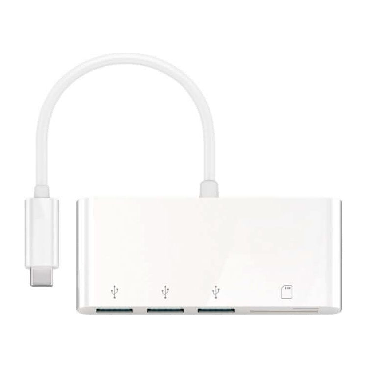 USB-C-CR/H USB 3.0 hub met cardreader - USB C aansluiting naar 3x USB A - 15 cm - Wit