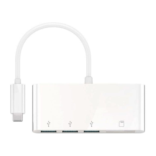 USB-C-CR/H USB 3.0 hub met cardreader - USB C aansluiting naar 3x USB A - 15 cm - Wit