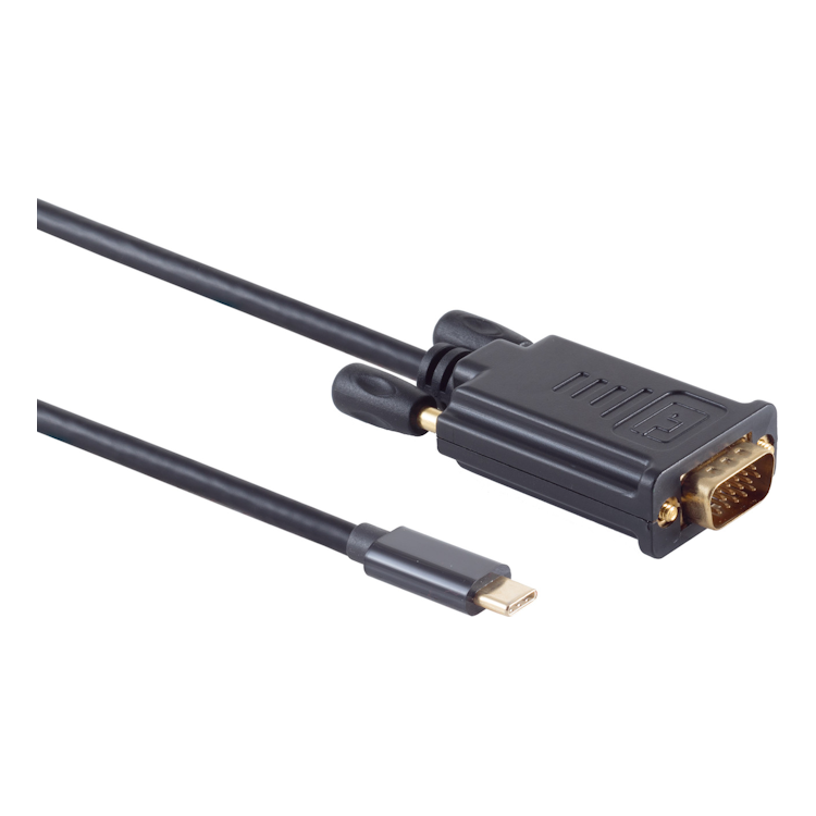 USB-C-VGA-1.8 1.8 meter USB C naar VGA kabel - 1920x1080 - DP Alt Mode - 100% koper - Zwart