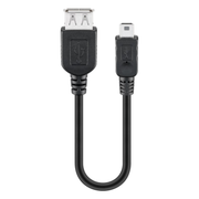USB2.0-MN-A-0.2 Mini-USB (m) naar USB-A (v) verloop - 20 cm - Zwart - USB 2.0