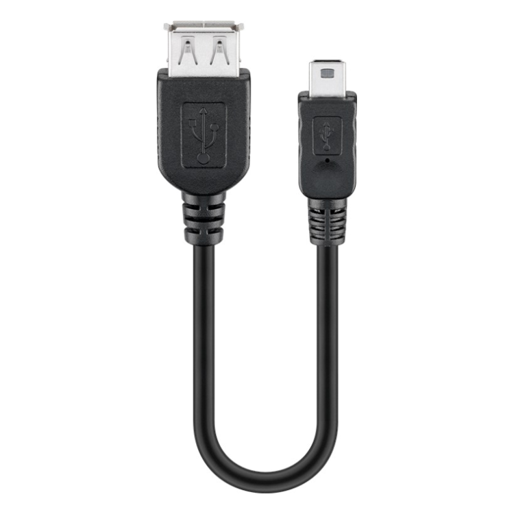 USB2.0-MN-A-0.2 Mini-USB (m) naar USB-A (v) verloop - 20 cm - Zwart - USB 2.0