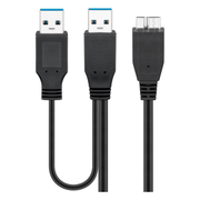 USB3.0-MC-DP-0.3 USB 3.0 kabel - 1x Micro USB naar 2x USB-A - 30 cm - zwart