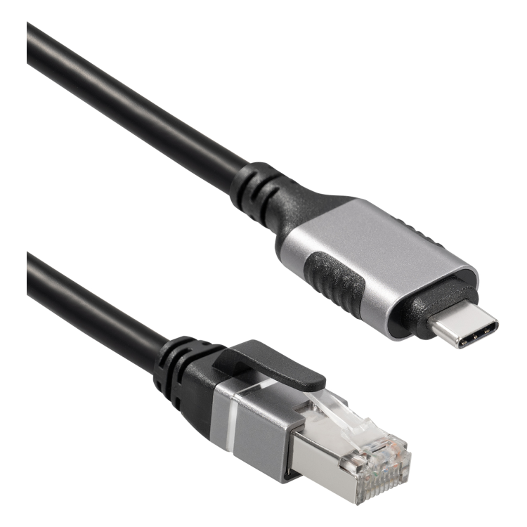 USB3C-RJ45-2 2 meter USB-C naar RJ45 verloopkabel - Cat 6 F/UTP - Zilvergrijs - USB-3.0 netwerkkabel