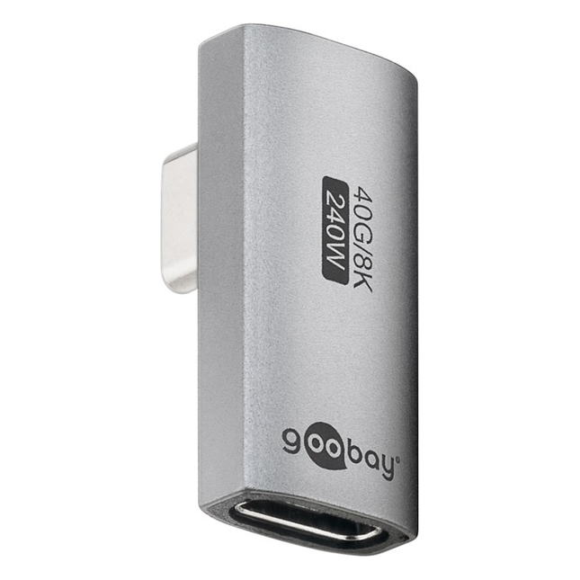 USBA-C-4.0-40g-240w-1 Haakse USB-C adapter (links/rechts gedraaid) - USB-4 - 40 Gbps - PD 240W - 8K/60 Hz - aluminium