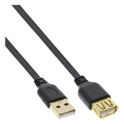 USBF2.0-V-3 USB 2.0 verlengkabel Verguld - Male USB A naar female USB A - 3 meter - Zwart, plat snoer