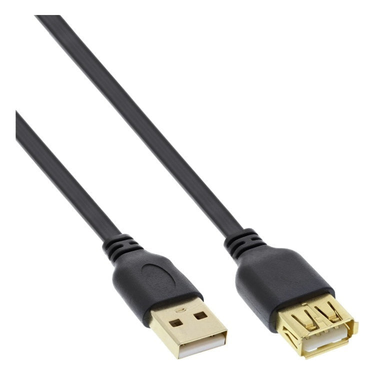 USBF2.0-V-5 USB 2.0 verlengkabel Verguld - Male USB A naar female USB A - 5 meter - Zwart, plat snoer