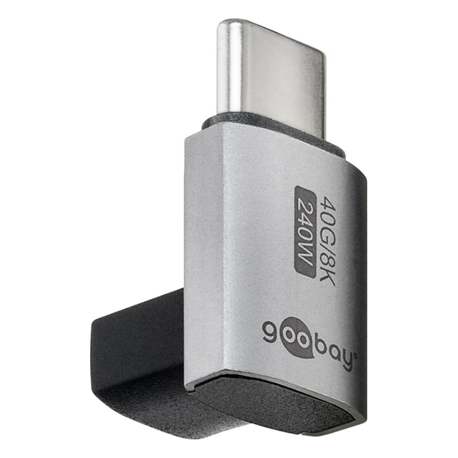 USBS-C-4.0-40g-240w-2 Haakse USB-C adapter - Boven/beneden - USB 4 40 Gbps - PD 240W 0 8K/60 Hz - Aluminium