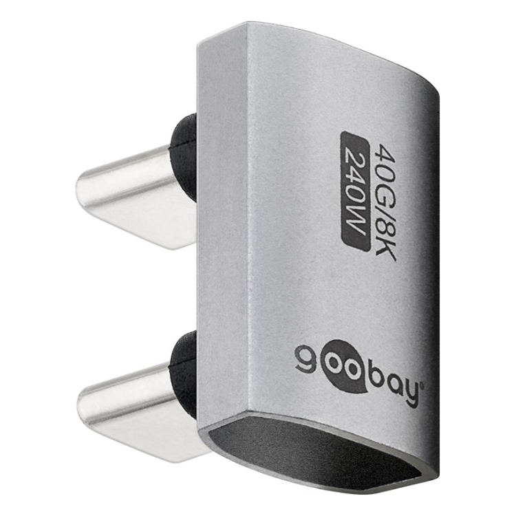USBS-C-4.0-40g-240w-4 Haakse (U -bocht)  USB-C Koppelstuk (m-m) - USB4 40 Gbps | PD 240W | 8K 60Hz | Aluminium