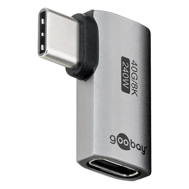 USBS-C-4.0-40g-240w-7 Haakse adapter USB-C (Links/Rechts) - USB4 40 Gbps - PD 240W - 8K/60 Hz - Aluminium