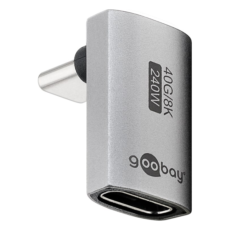 USBS-C-4.0-40g-240w-8 Haakse adapter USB-C (Boven/Onder) - USB4 40 Gbps - PD 240W - 8K/60 Hz - Aluminium