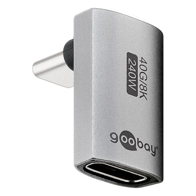USBS-C-4.0-40g-240w-8 Haakse adapter USB-C (Boven/Onder) - USB4 40 Gbps - PD 240W - 8K/60 Hz - Aluminium