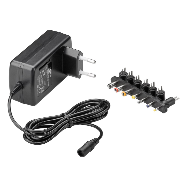 V-UNI-9-24V-24W Universele voedingsadapter - 9-24V DC - 24W - 1A-1,5A - 7 Verwisselbare Pluggen - 1,6 meter