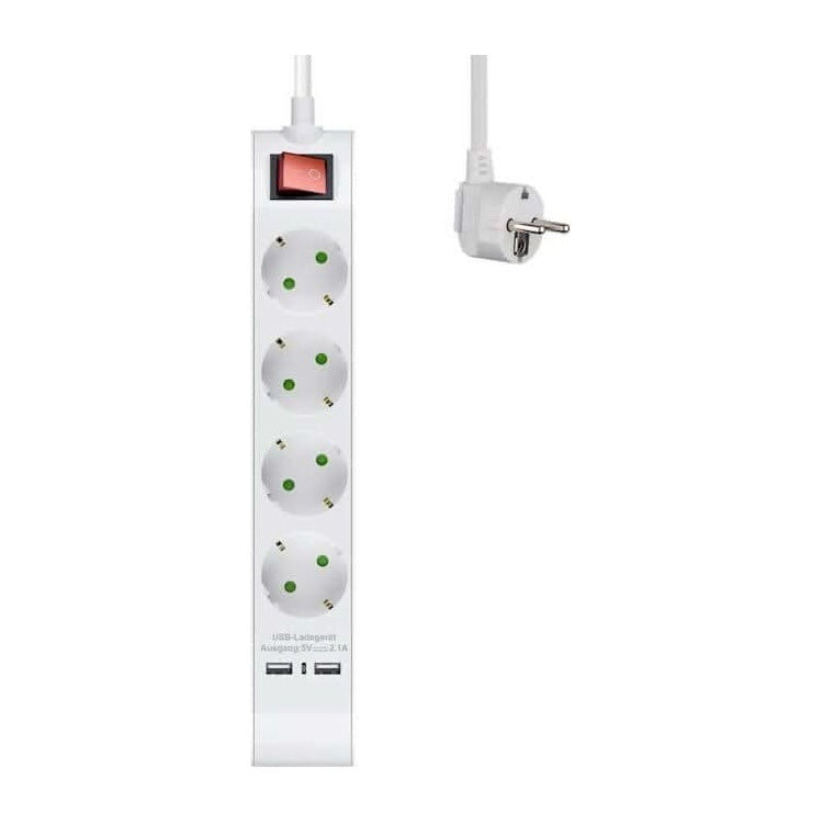 VD-S6-2USB-1.4M-WT 230 volt 4-voudig verdeeldoos- wit