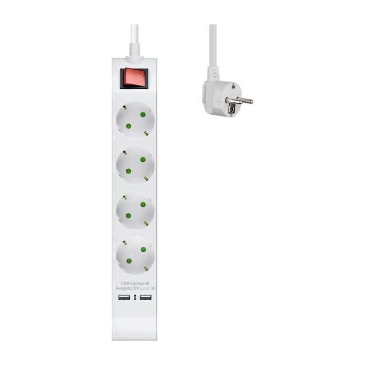 VD-S6-2USB-1.4M-WT 230 volt 4-voudig verdeeldoos- wit