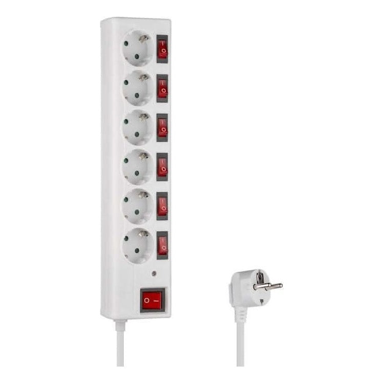 VD-S6S-1.5M-WT 230 volt 6-voudig verdeeldoos -  1.5 meter- wit - overspanningsbeveiliging