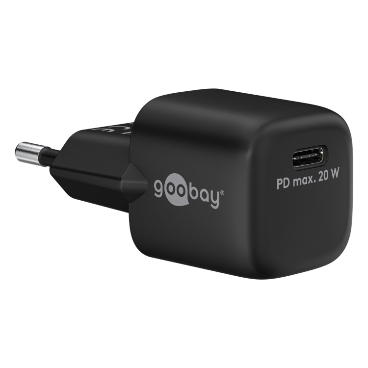 WT-2301USB20WGaN-2-ZW Goobay 20 Watt kleine snellader - 1 x USB C PD - GaN lader - Zwart