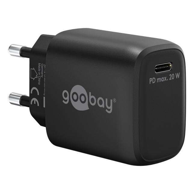 WT-2301USB20WGaN-ZW Goobay 20 Watt snellader - 1 x USB C PD - GaN lader - Zwart