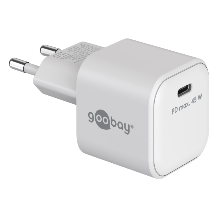 WT-2301USB45WGaN-WT Goobay 45 Watt kleine snellader - 1 x USB C PD - GaN lader - Wit