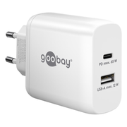 WT-2302USB65WGaN-WT Goobay 65 Watt kleine snellader - 1 x USB C PD + 1 x USB A - GaN lader - Met PPS - Wit