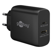 WT-2302USB65WGaN-ZW Goobay 65 Watt kleine snellader - 1 x USB C PD + 1 x USB A - GaN lader - Met PPS - Zwart