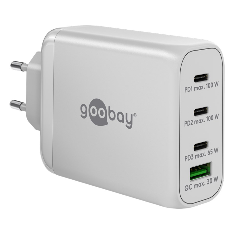 WT-2304USB100WGaN-WT Goobay 100 Watt snellader - 3 x USB C PD + 1 x USB A QC - GaN lader - Met PPS - Wit