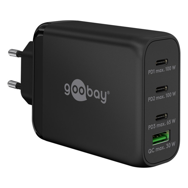 WT-2304USB100WGaN-ZW Goobay 100 Watt snellader - 3 x USB C PD + 1 x USB A QC - GaN lader - Met PPS - Zwart