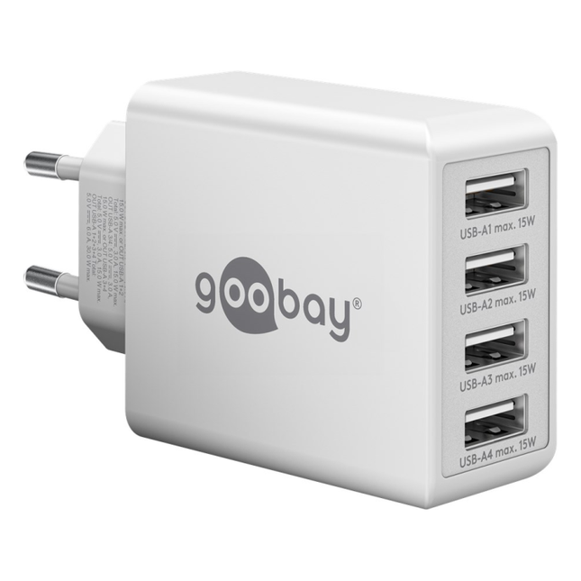 WT-2304USB30W-WT Goobay 30 Watt lader - 4 x USB A - Wit