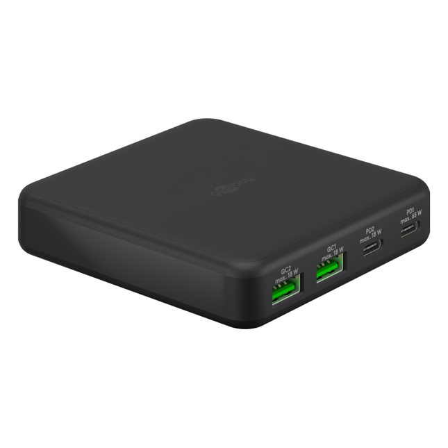 WT-2304USB65WGaN-DT-ZW Goobay desktop lader - 2 x USB C PD + 2 x USB A QC - GaN lader - Zwart