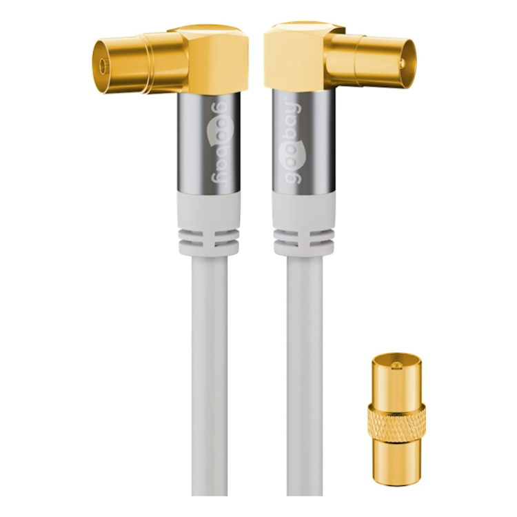 WT-CX-CU-WT-H-1 Goobay coaxkabel - 1 meter - 4-voudig afgeschermd - Coax (IEC) mannelijk naar vrouwelijk - 100% koper - Wit - 2 x haaks