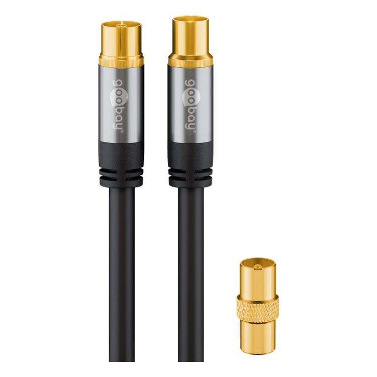 WT-CX-CU-ZW-2 Goobay coaxkabel - 2 meter - 4-voudig afgeschermd - Coax (IEC) mannelijk naar vrouwelijk - 100% koper - Zwart