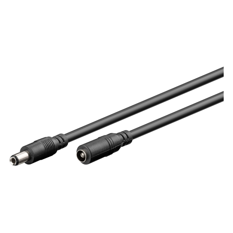 WT-DCV5.5-2.5-10-ZW DC Verlengkabel - 5,5 x 2,5 mm - Mannelijk naar Vrouwelijk - koper- 10 meter - Zwart