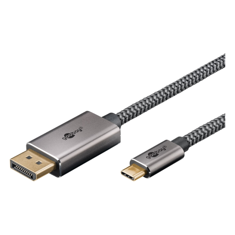 WT-USB-C-DP-4K60Hz-T-3 3 meter USB-C naar DisplayPort kabel - 4K @ 60Hz - Aluminium/Nylon - Verguld - Zwart/zilver