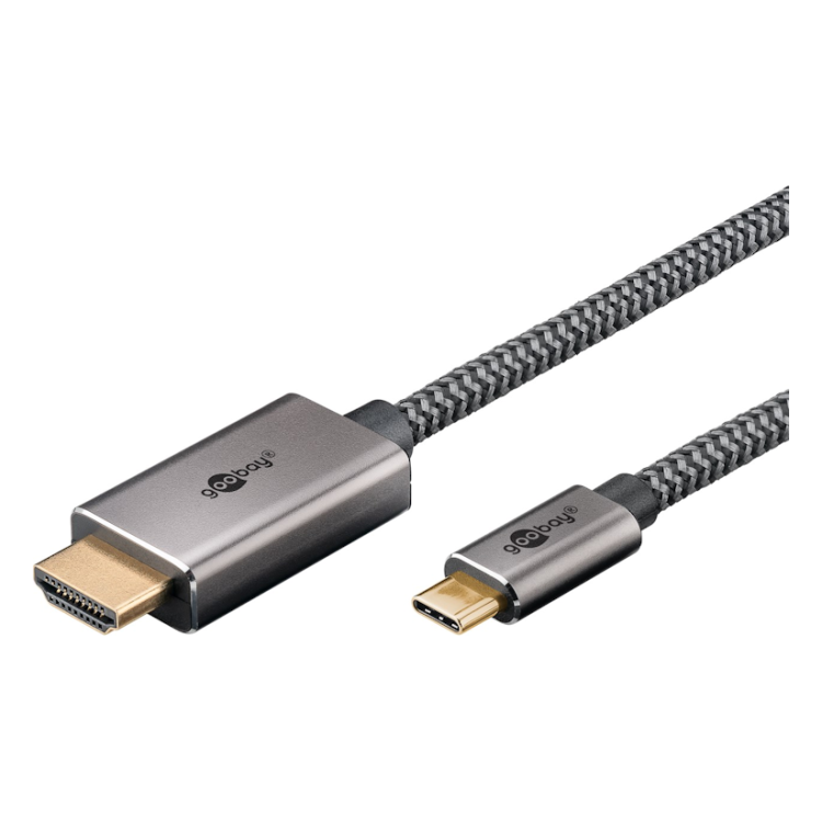 WT-USB-C-HDMI-4K60Hz-T-3 3 meter USB-C naar HDMI kabel - 4K @ 60Hz - Aluminium/Nylon - Zwart/Zilver