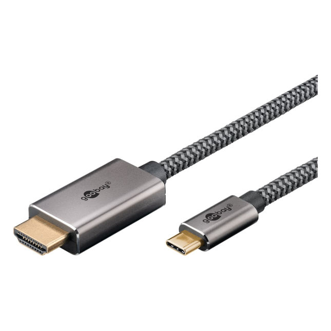 WT-USB-C-HDMI-4K60Hz-T-3 3 meter USB-C naar HDMI kabel - 4K @ 60Hz - Aluminium/Nylon - Zwart/Zilver